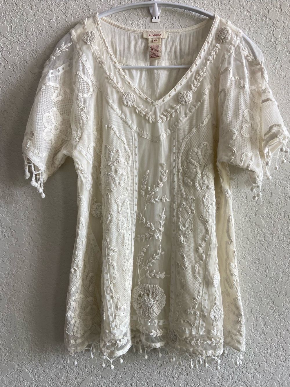 Sundance Cream Embroidered V-Neck Tunic